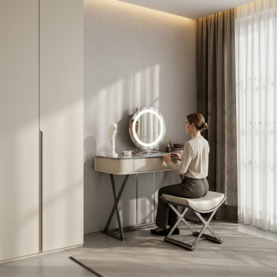Beigen Design-Schminktisch Schlofzëmmer Miwwelen Luxus Holz-Schminktisch