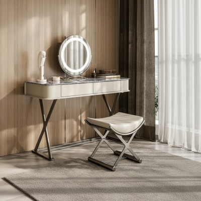 Beigen Design-Schminktisch Schlofzëmmer Miwwelen Luxus Holz-Schminktisch
