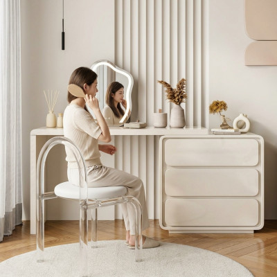Wäissen modernen Schminktisch Designer Friséiertisch mat Tirangen nei
