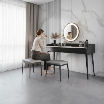 Modernt schwaarzt Schminkdësch, Holzkommode, Designer Kosmetiksdësch Nei