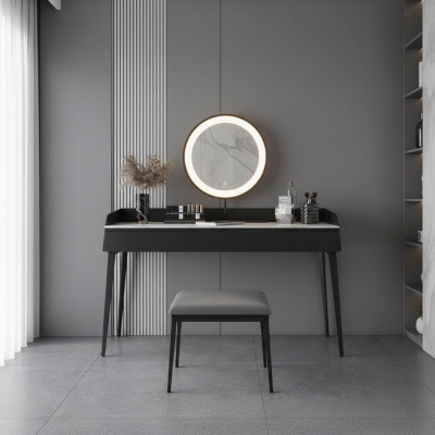Modernt schwaarzt Schminkdësch, Holzkommode, Designer Kosmetiksdësch Nei