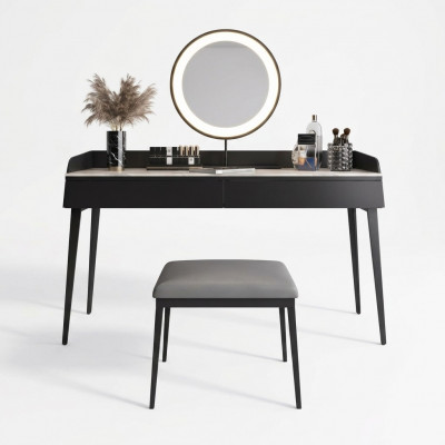 Modernt schwaarzt Schminkdësch, Holzkommode, Designer Kosmetiksdësch Nei