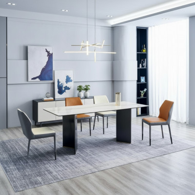 Wäiss Tischplack Designer Iesszëmmerméibelen 4x Kënschtleder Still Luxus Set