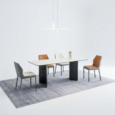 Wäiss Tischplack Designer Iesszëmmerméibelen 4x Kënschtleder Still Luxus Set