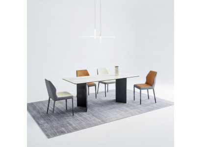 Wäiss Tischplack Designer Iesszëmmerméibelen 4x Kënschtleder Still Luxus Set
