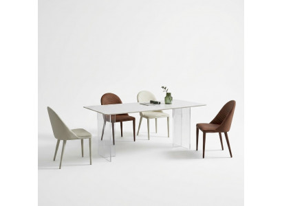 Wäissen Iesszëmmertafeld Esstafel 6x Still Designer Eenzelsëtz 7tlg Set