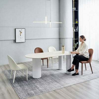 Wäiss Iesszëmmer Set Designer Iessdësch 6x Gepolstert Still Luxus Set