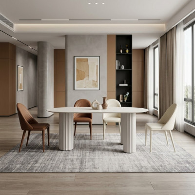 Wäiss Iesszëmmer Set Designer Iessdësch 6x Gepolstert Still Luxus Set