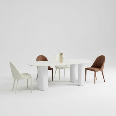 Wäiss Iesszëmmer Set Designer Iessdësch 6x Gepolstert Still Luxus Set