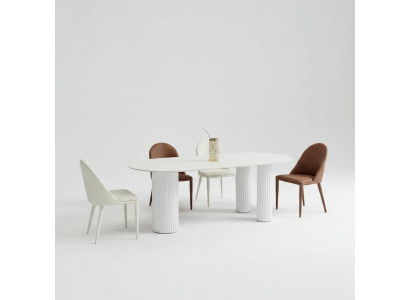 Wäiss Iesszëmmer Set Designer Iessdësch 6x Gepolstert Still Luxus Set