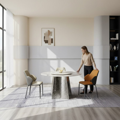 Modern Iessgruppe Designer Iessdësch 4x Kënschtlederen Still Luxus 5deeleche Set