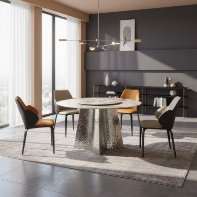 Modern Iessgruppe Designer Iessdësch 4x Kënschtlederen Still Luxus 5deeleche Set