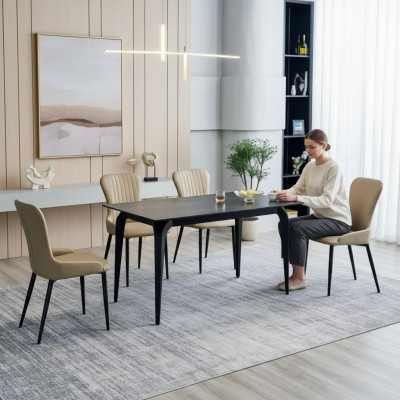 Iesszëmmer Miwwelen Designer Schwaarzen Dësch Edelstol Luxus Polstersëtzer.