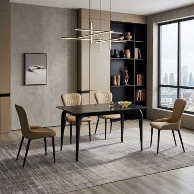 Iesszëmmer Miwwelen Designer Schwaarzen Dësch Edelstol Luxus Polstersëtzer.