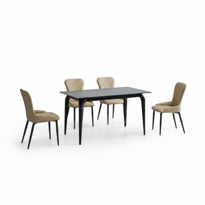 Iesszëmmer Miwwelen Designer Schwaarzen Dësch Edelstol Luxus Polstersëtzer.