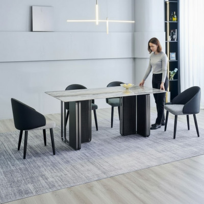 Rechteckegen Iesszëmmerdësch 4x Still Modern Iesszëmmergrupp 5stéck Nei