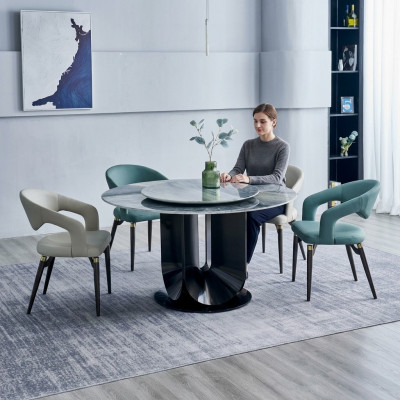 Modern Iessgrupp Designer Ronndësch 4x Still Iesszëmmergarnitur 5-Delleg.