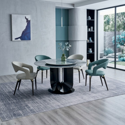 Modern Iessgrupp Designer Ronndësch 4x Still Iesszëmmergarnitur 5-Delleg.