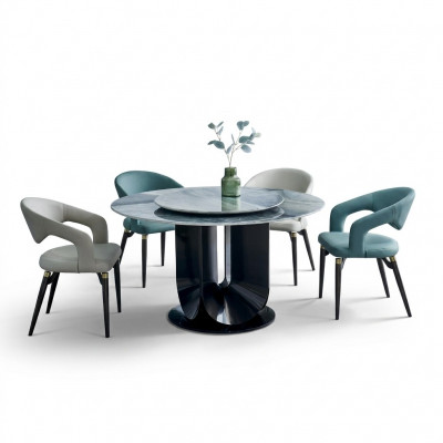Modern Iessgrupp Designer Ronndësch 4x Still Iesszëmmergarnitur 5-Delleg.