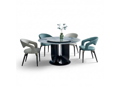 Modern Iessgrupp Designer Ronndësch 4x Still Iesszëmmergarnitur 5-Delleg.