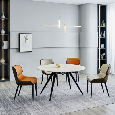 Iesszëmmer Miwwelen Luxus Ronntafel 6x Textilstill Iesszëmmergrupp 7-Deeler
