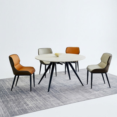 Iesszëmmer Miwwelen Luxus Ronntafel 6x Textilstill Iesszëmmergrupp 7-Deeler
