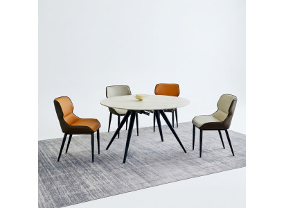 Iesszëmmer Miwwelen Luxus Ronntafel 6x Textilstill Iesszëmmergrupp 7-Deeler