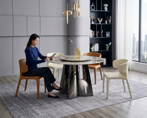 Designer Ronn Dësch Luxus 4x Liederstullen Iesszëmmer-Grupp Modern Miwwelen