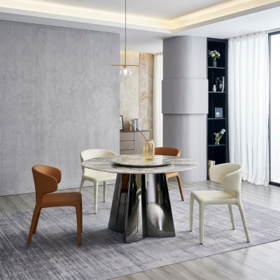 Designer Ronn Dësch Luxus 4x Liederstullen Iesszëmmer-Grupp Modern Miwwelen