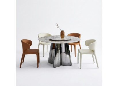 Designer Ronn Dësch Luxus 4x Liederstullen Iesszëmmer-Grupp Modern Miwwelen