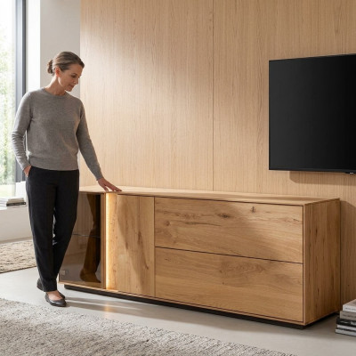 Brongen TV-Schaf am Wunnzëmmer TV-Stänner Designer LED-Säitbaart Niddregbaart