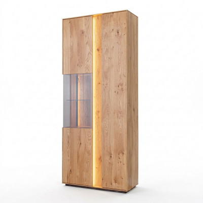 Wunnzëmmer Braun Holzvitrin LED-Vitrin Holz Schaf Glasschaf Nei