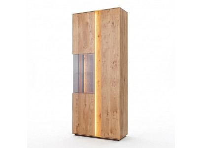 Wunnzëmmer Braun Holzvitrin LED-Vitrin Holz Schaf Glasschaf Nei