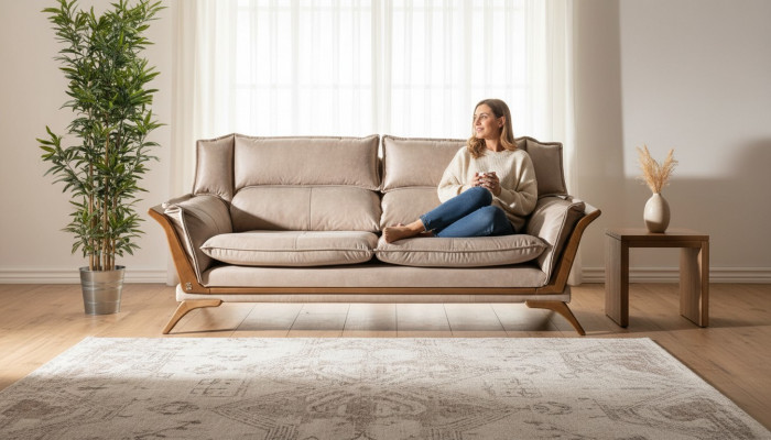 Beiger 3-Sëtzer Luxus Canapéen Polstermöbel Lieder Wunnzëmmer Design Miwwelen