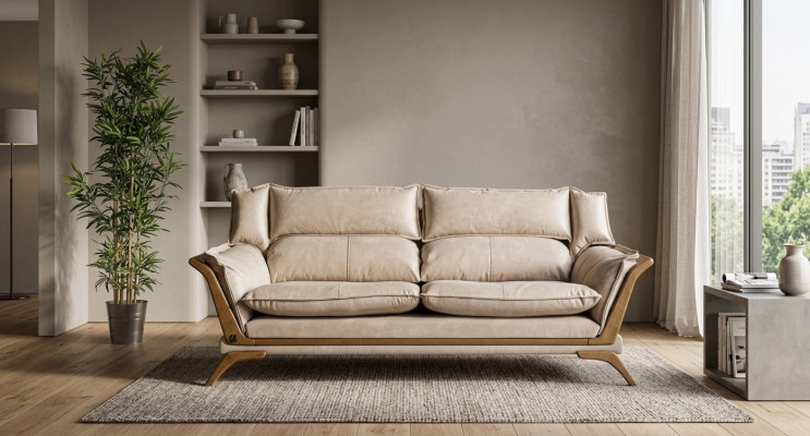 Beiger 3-Sëtzer Luxus Canapéen Polstermöbel Lieder Wunnzëmmer Design Miwwelen