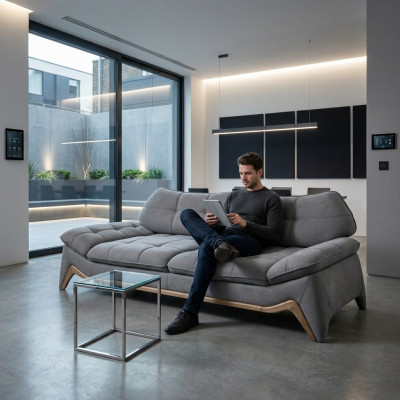 Graue Polstersofa Designer 3-Sëtzer Wunnzëmmer Dräisëtzer Edle Couch