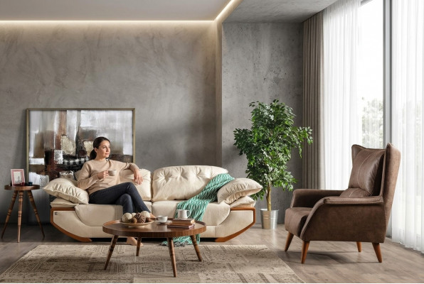 Wäiss-Brong Wunnzëmmer Couchgarnitur Designer Dräisëtzer Luxus Sëtzberäich