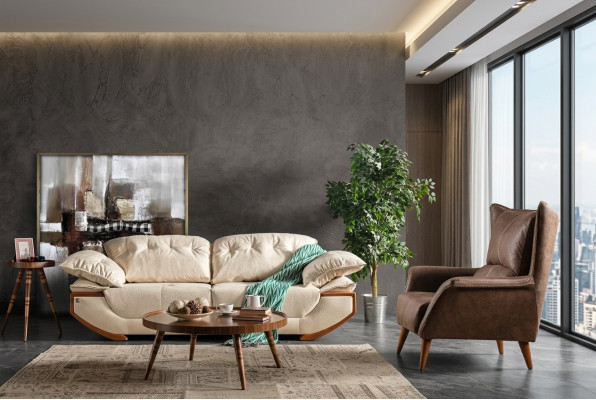 Wäiss-Brong Wunnzëmmer Couchgarnitur Designer Dräisëtzer Luxus Sëtzberäich