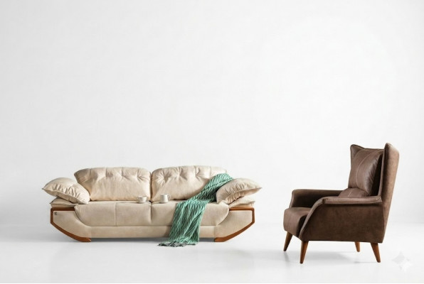 Wäiss-Brong Wunnzëmmer Couchgarnitur Designer Dräisëtzer Luxus Sëtzberäich