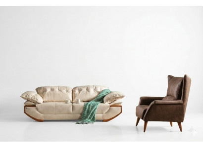 Wäiss-Brong Wunnzëmmer Couchgarnitur Designer Dräisëtzer Luxus Sëtzberäich