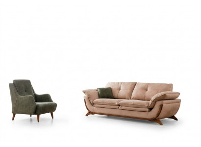 Polster Wunnzëmmer Garnitur Designer Dräisëtzer Luxus Textil Fauteuil 2 Stéck