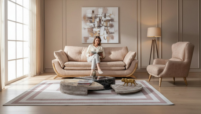 Beige Sëtzgruppe Luxus Sofae Designer Sëtzgrupp 3+1 Sëtzer Miwwelen
