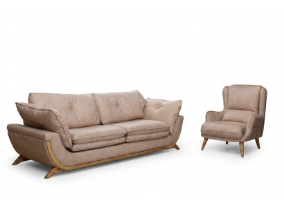 Beige Sëtzgruppe Luxus Sofae Designer Sëtzgrupp 3+1 Sëtzer Miwwelen