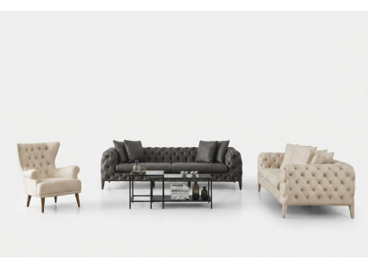 Wäiss-Gro Wunnzëmmer Chesterfield Sofasaz 4+3 Sëtzer Luxus Fauteuil