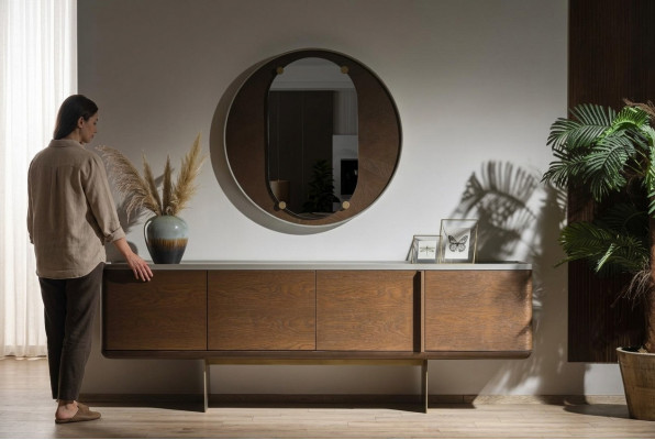 Brongen Sideboard Modern Holzmiwwelen Luxus Ronnespigel Wunnzëmmer 2tlg