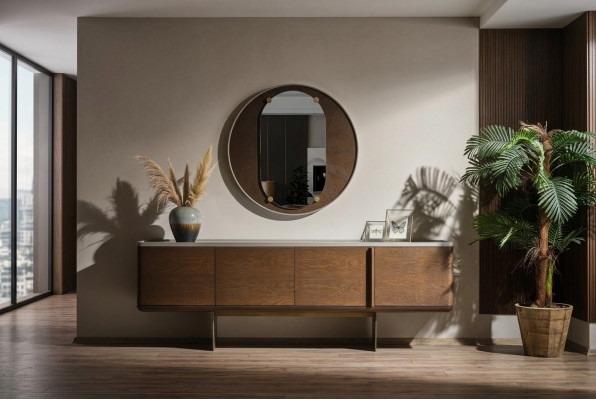 Brongen Sideboard Modern Holzmiwwelen Luxus Ronnespigel Wunnzëmmer 2tlg