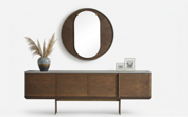 Brongen Sideboard Modern Holzmiwwelen Luxus Ronnespigel Wunnzëmmer 2tlg