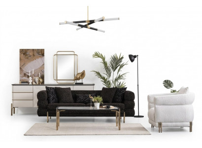 Wunnzëmmer Sofa Set Designer Schwaarze Luxus Dreisëtzer Wäissen Fauteuil