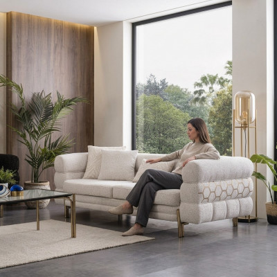 Wäissen Dräisëtzer Luxus 3-Sëtzer Wunnzëmmer Designer Sëtzmobiliar Sofas