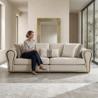 Wäissen dräisëtzer Designer Polstersofa Luxus 3-Sëtzer Textil Sëtzmiwwel